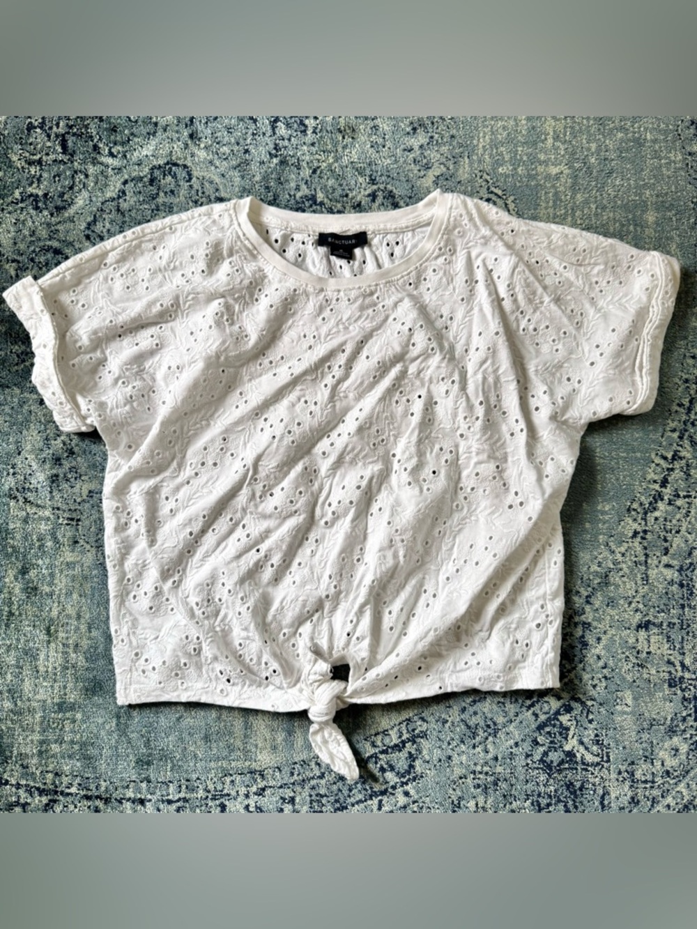 Sanctuary - Women's (XL) Cotton White All Day Eyelet Tie-Front Tee, Top, Shirt